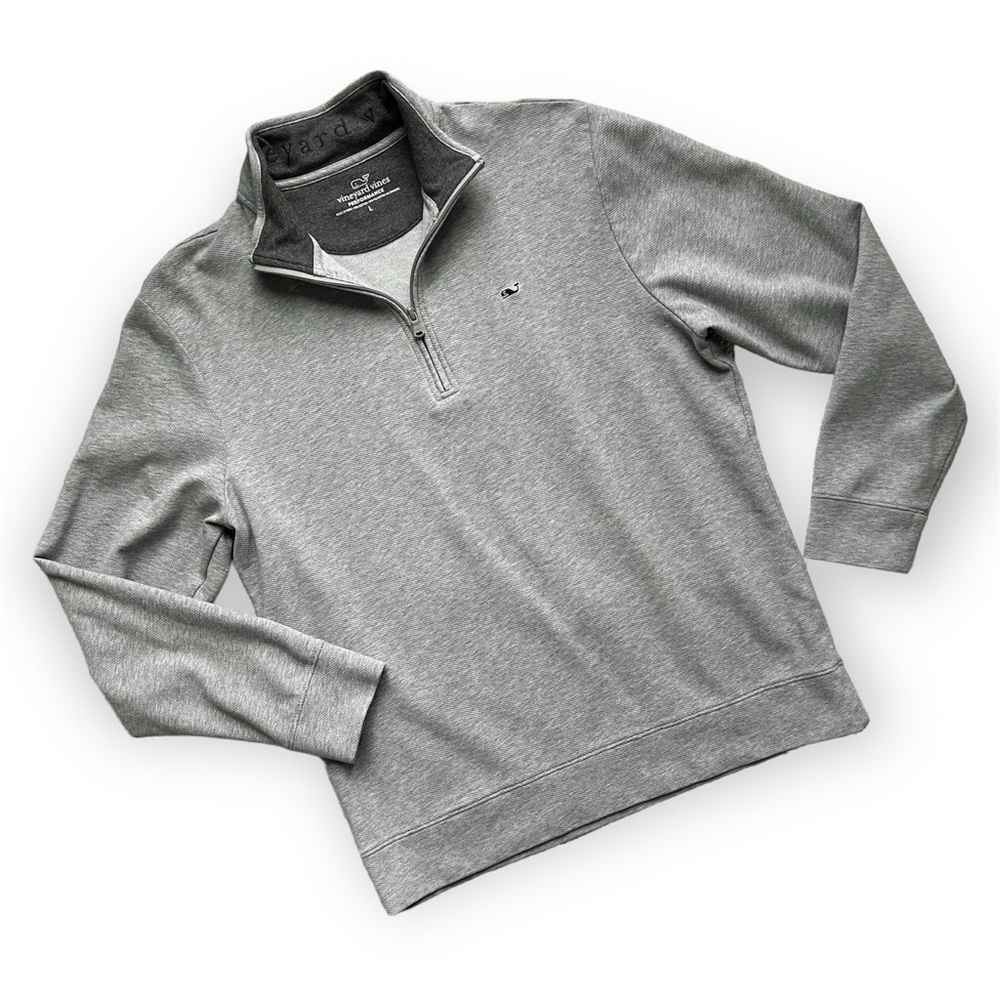 Vineyard Vines Performance Saltwater Grey Waffle Knit 1/4 Zip Pullover Men’s L
